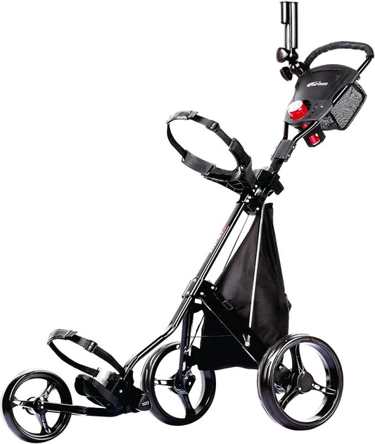 PRECISE Cruiser 3-Wheel Golf Push Cart with Stabilizer Rods & Foot Brake – Lightweight Folding Golf Trolley with Ergonomic Handle, Detachable Storage Bag & Scorecard Holder