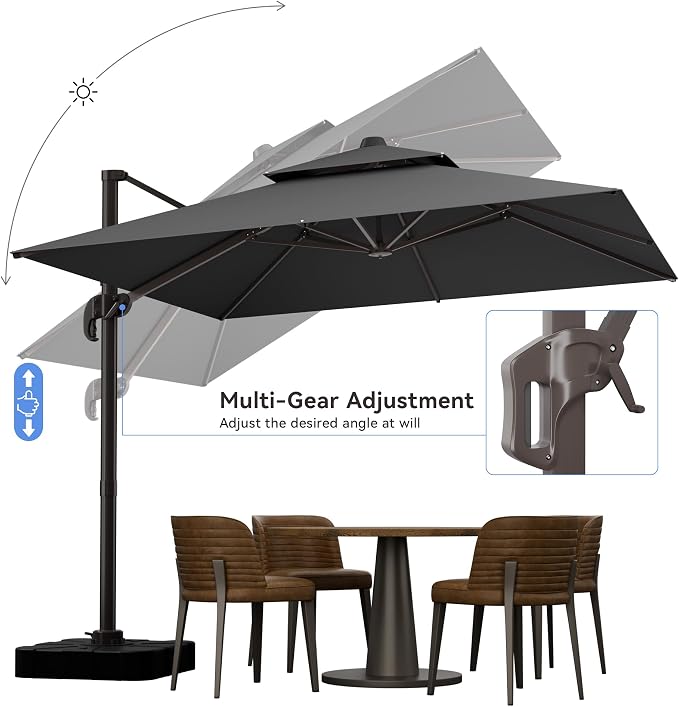 10x10FT Grey Cantilever Outdoor Patio Umbrella - Image 3
