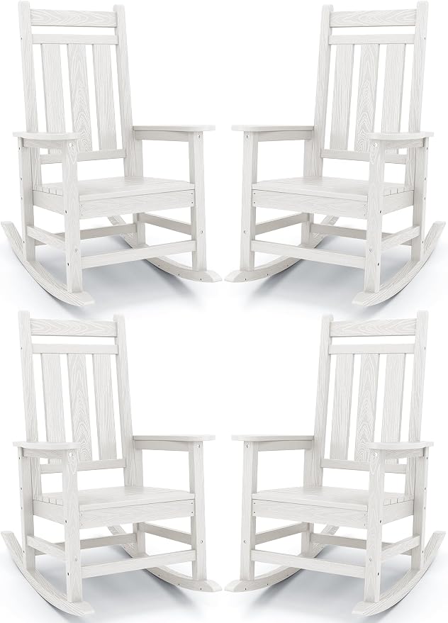 Oversized Outdoor Rocking Chair Set of 4, HDPE Patio Rockers by KINGYES