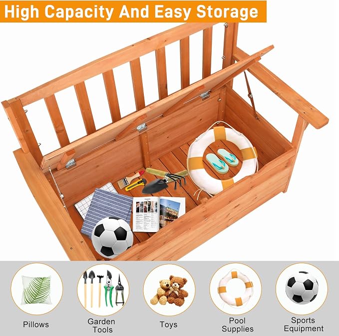 Outdoor Wood Storage Bench, Deck Box Loveseat, Natural | Waterproof Patio - Image 5