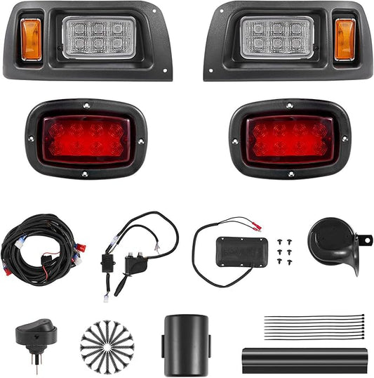 VEVOR Golf Cart Light Kit, 12 Volt, Street Legal LED Headlight and Taillight Kit with Wiring Harness, Turn Signals, Hazard Light, Switch Horn, Brake Pad, Zip Ties, ABS Housing, for Club Car DS 1993-Up