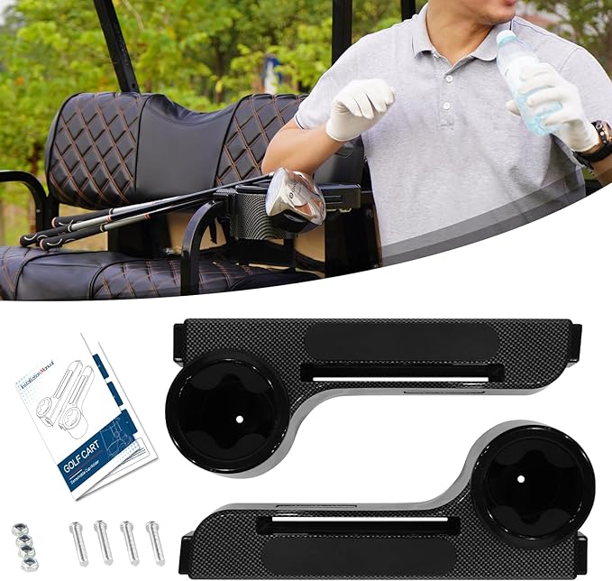 Golf Cart Armrest with Cup Holder Fit for EZGO/Club Car/Yamaha & Most Golf Cart, Universal Rear Seat Arm Rest Set with Phone Holder, No Drilling Required, Fits 1" & 1.25" Square Bar, New ABS Design
