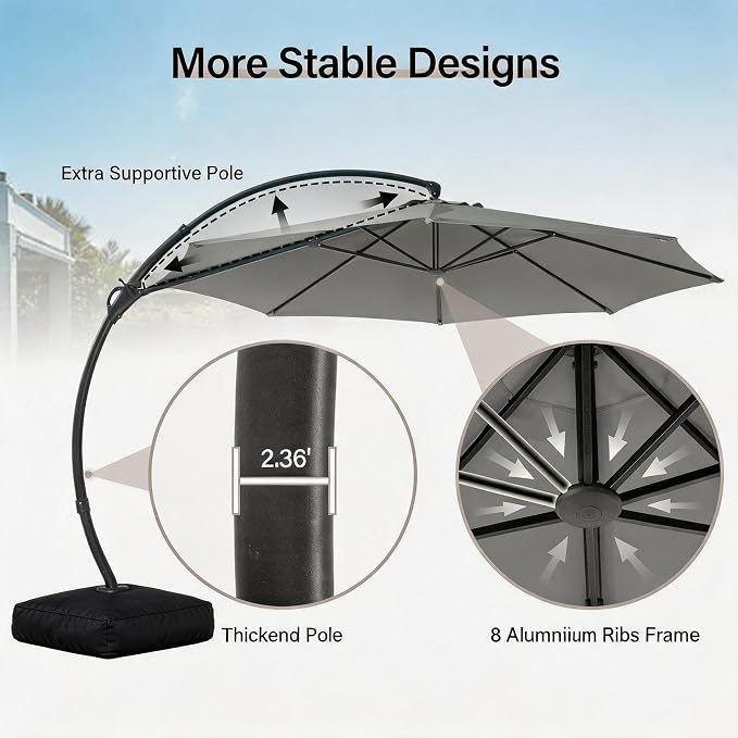 Outdoor Patio Umbrella with Base included, 12 FT Deluxe Curvy Cantilever - Image 8