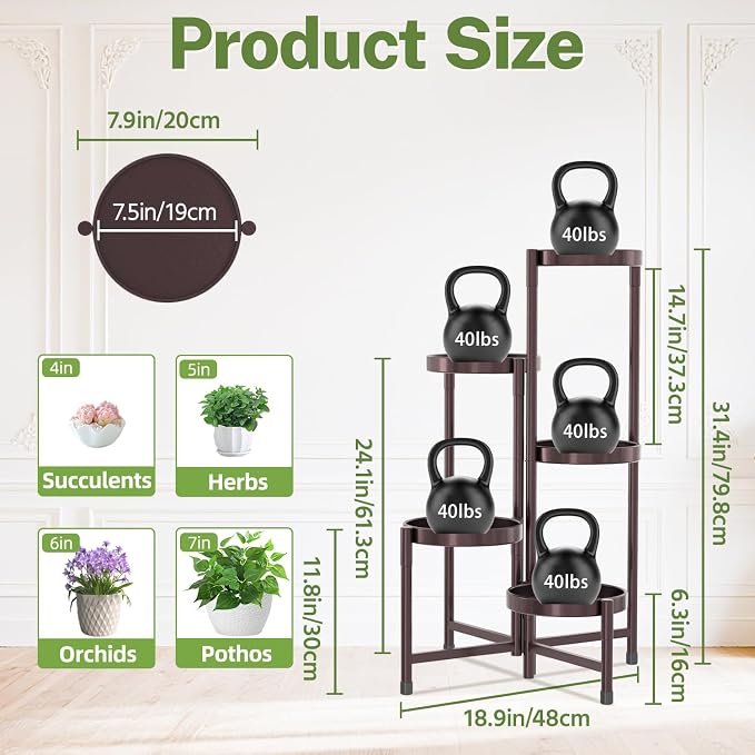 iDavosic.ly Plant Stand Indoor Outdoor, 5 Tier Metal Corner Shelf, Bronze | - Image 3