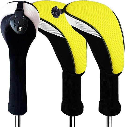 Golf Club Head Covers for Woods and Driver Hybrids Fairway Value Pack Protective Clubs Headcovers with Interchangeable No.Tags 1 3 5