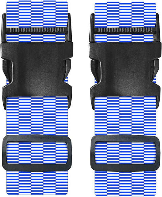 Nuxovilar Luggage Straps of 2 Set Blue White Checkered Pattern, 1.96x90.5 inches - Luggage Straps for Suitcases, Ideal for Sea Trips, Casual Trips, Daily Use