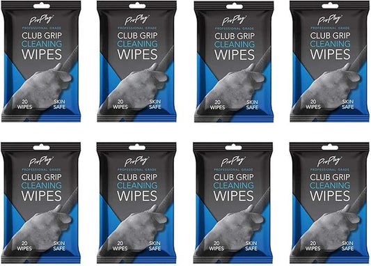ProPlay Club Grip Cleaning Wipes | Powerful Cleaner Removes Grime, Dirt, and Sweat | Restore Tackiness of Golf Club Grips | Convenient, Resealable Pack - Unscented 8 Pack