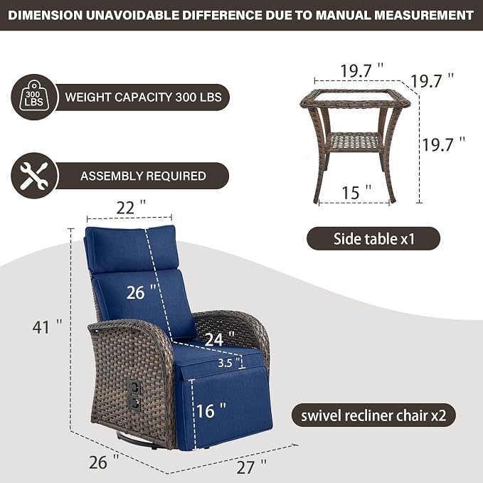 Dual-Adjust Swivel Outdoor Recliner Chair Set of 3 - Image 3
