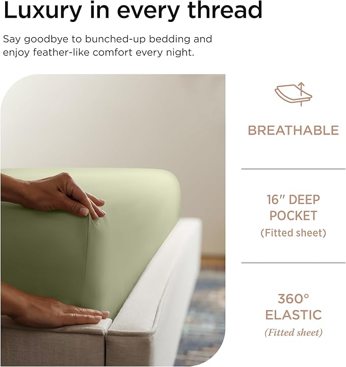 Threadmill Luxury 800 Thread Count Full Size 100% Cotton Sheets - Sage Green Sateen Weave Bed-Sheets, Better Than Egyptian Cotton, 4 Pc Solid Bed Set, Fits 16" Deep Pocket