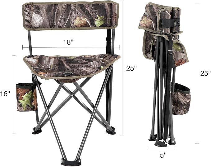 REDCAMP Tripod Hunting Chair for Blinds, Folding Lightweight Portable Fishing Chair for Adults Hunting Stools with Backrest, Golf Chairs for Spectators, Camo
