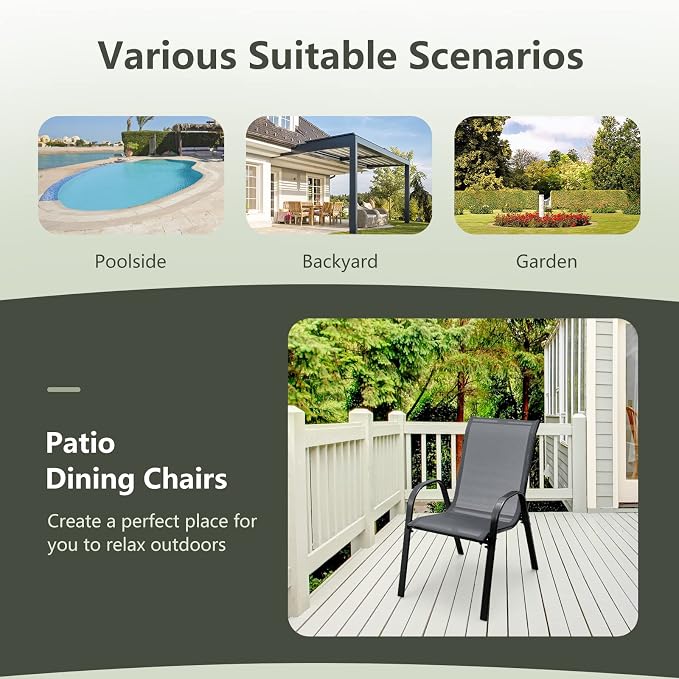 COSTWAY Patio Stackable Dining Chairs Set of 4 - Image 8