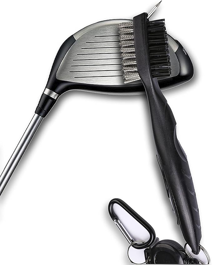 Golf Towels, Microfiber Waffle Pattern Tri-fold Golf Towel - Brush Tool Kit with Club Groove Cleaner, with Clip Men Women Golf Gifts (2 Black Towel+Black Brush)