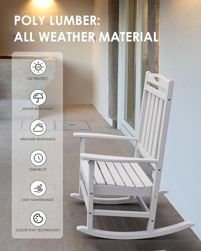 Outdoor Rocking Chair, All-Weather Resistant Poly Lumber Rocker Chair Outdoor - Image 4