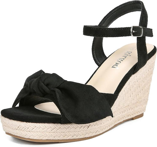 girgod Espadrilles Wedge Sandals for Women Bow Platform Wedges Heels Open Toe Ankle Strap Summer Wedding Wedges