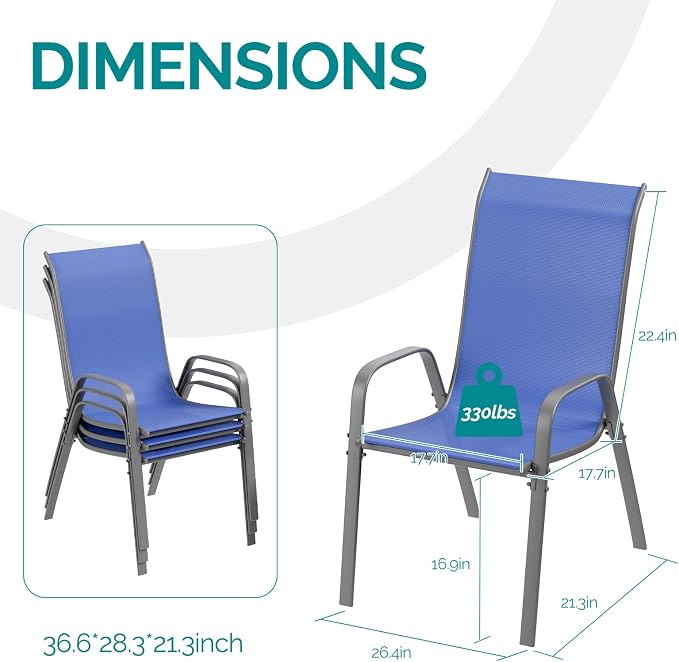 MAMIZO Patio Dining Chairs, Stackable Textilene Chair Set of 6, - Image 2