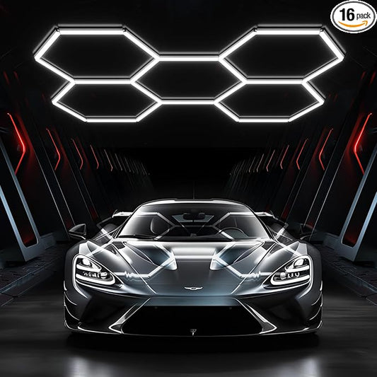JTT Hexagon Garage Lights, 200W 20000LM 5 Grids 25Pack LED Garage Hexagon Lights, 6500K Super Bright Car Detailing Ceiling LED Shop Light for Warehouse Workshop Gym Basement Car Care Wash Room