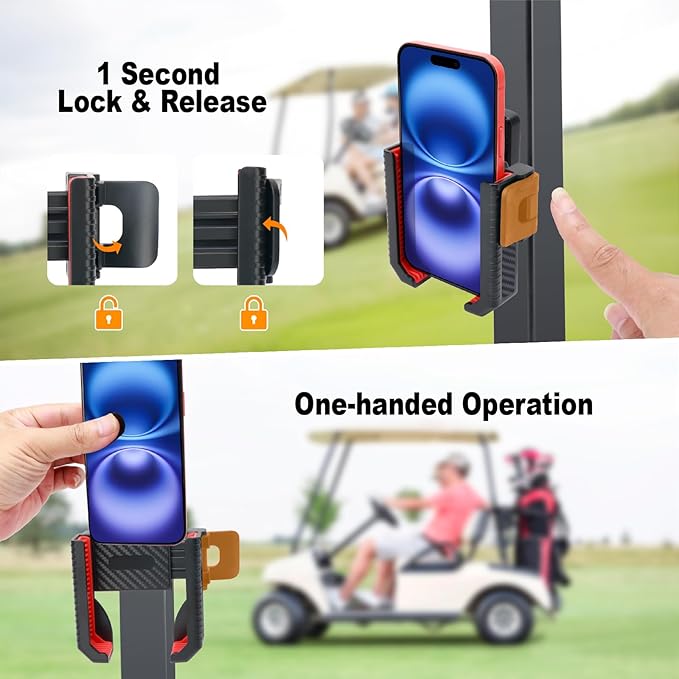 Magnetic Golf Cart Phone Holder, 8 N52 Strong Magnetic Base, Fits EZGO, Club Car, Yamaha, Golf Cart Phone Mount for iPhone, Samsung & Smartphones, Golf Cart Accessories for Men Women, Red