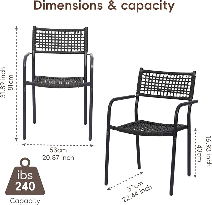 Patio Chairs Set of 4, Stackable Outdoor Dining Chairs - Image 3