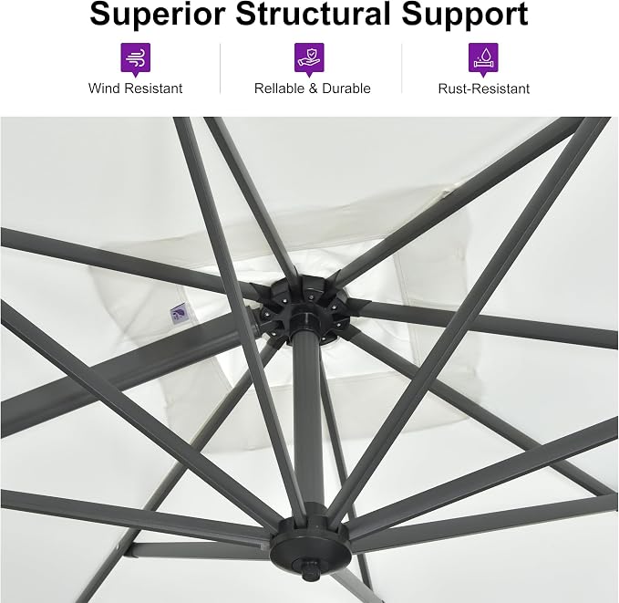 PURPLE LEAF Umbrella wiht Base & Cover 9' x 9' Height Control White | Large - Image 4