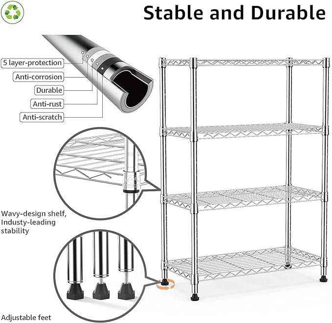 M MZG 1000 lbs Storage Shelving Steel Heavy Duty 4-Tier Utility Shelving Unit - Image 4