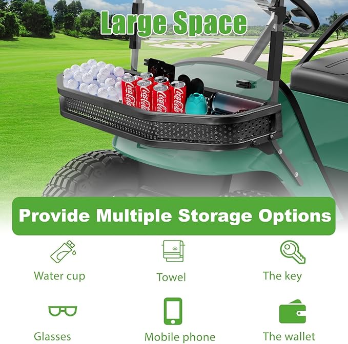 10L0L Golf Cart Front Clay Utility Cargo Basket for Gas & Electric, Heavy-Duty Steel Drop Mesh Storage Rack