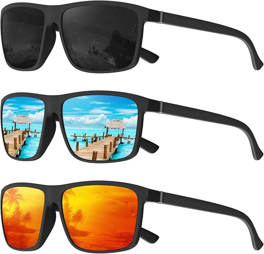 KALIYADI Polarized Sunglasses for Men and Women, Mens Sun Glasses with UV Protection for Driving Fishing Golf (3 Packs)