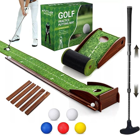 Indoor Golf Putting Mat with Putter & 5 Balls, Auto Ball Return Set, Velvet Matt for Home, Office, Backyard, Golf Gift
