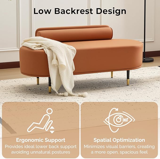OmySalon Waiting Room Bench with Low Back, 53.5" Office Guest Chair, Faux Leather Upholstered Reception Seating, Lobby Bench for Beauty Salon Barbershop Airport Bank Hall Room Conference