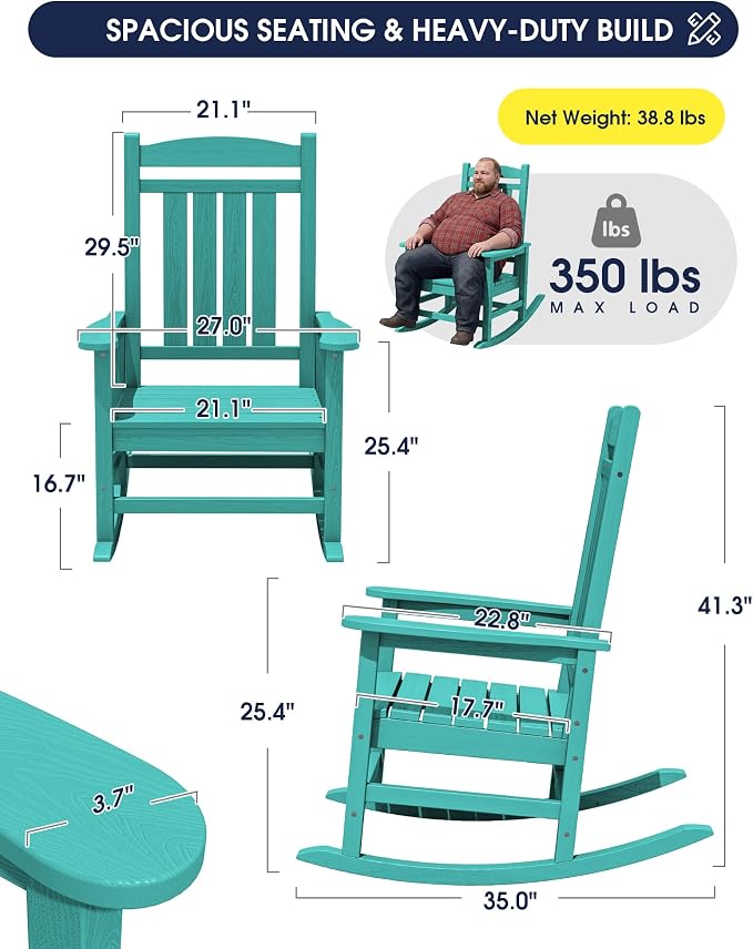 Oversized Outdoor Rocking Chairs Set of 2, HDPE Porch Rocker, Aruba | - Image 3