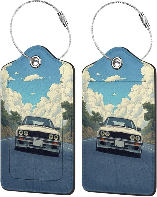 TSA Approved Luggage Tags for Suitcases Cartoon car 2 Pack Funny Leather Carnival Cruise Airport Cute Travel Name Tags Golf Bag tag Ships Essentials Privacy Cover ID Label for Women Men
