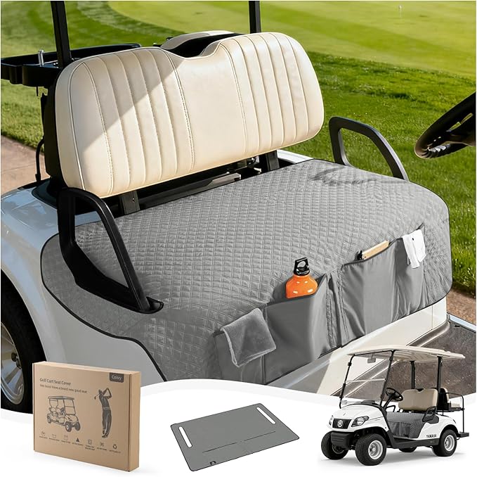 Golf Cart Seat Covers,Golf Cart Seat Towel Blanket with 4 Front Pockets & Nonskid Bottom Fits for EZGO, Yamaha, Club Car and More 2 Person Seats Golf Carts (Charcoal Gray, Yamaha)