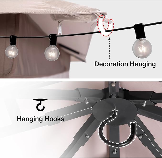 10'x13' Outdoor Gazebo with 50FT String Lights, Metal Heavy Duty Patio Canopy - Image 4