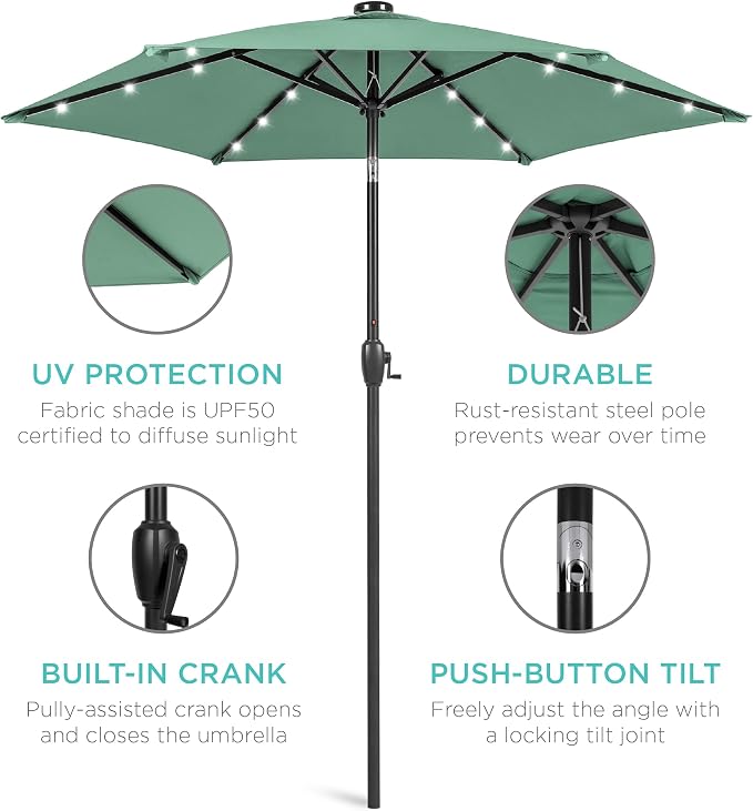 Best Choice Products 7.5ft Solar Umbrella LED Lighted Patio Umbrella, Table - Image 5