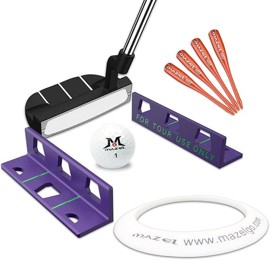 MAZEL Golf Alignment Putting Training Aids - Golf Putting Path Tool for Consistency & Accuracy - Include Putting Gates,Ring & Golf Tees
