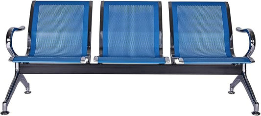 3-Seat Waiting Room Chairs - Waiting Room Bench with Arms Airport Reception Bench Guest Reception Chairs Lobby Bench Waiting Area for Airport Market Bank Hospital School Barbersho, Blue