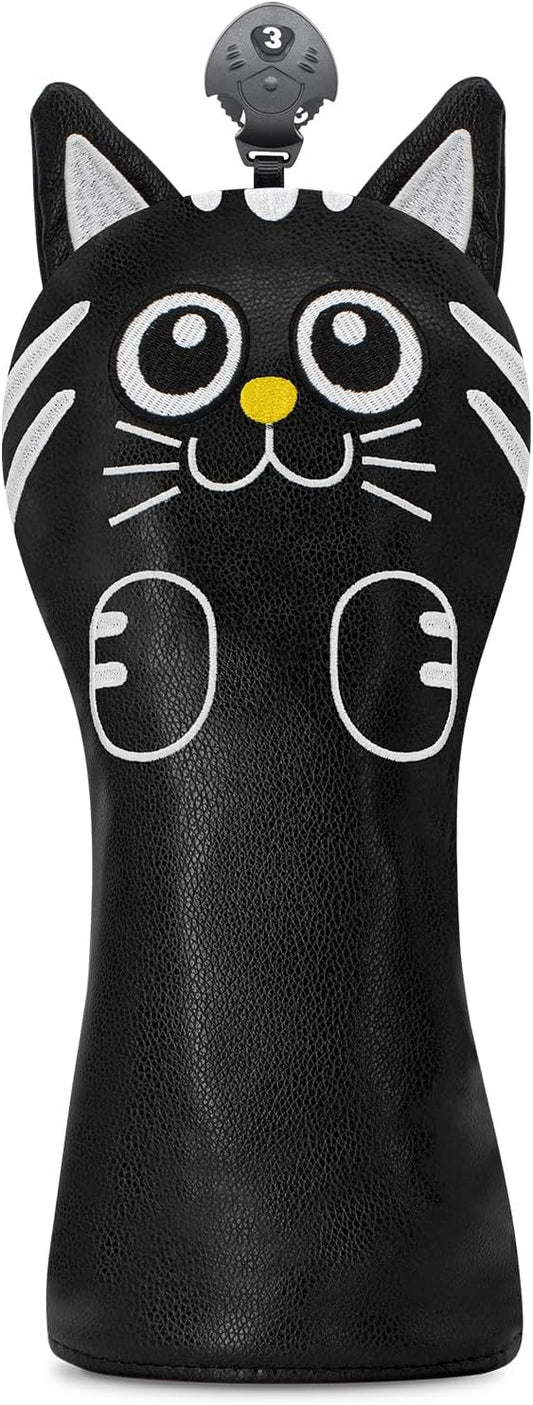 Golf Kitty Head Cover Golf Club White Leather Headcovers 1pc/4pcs Set Fits Driver Fairway Wood Hybrid Utility Putter Iron Wedge Headcover.