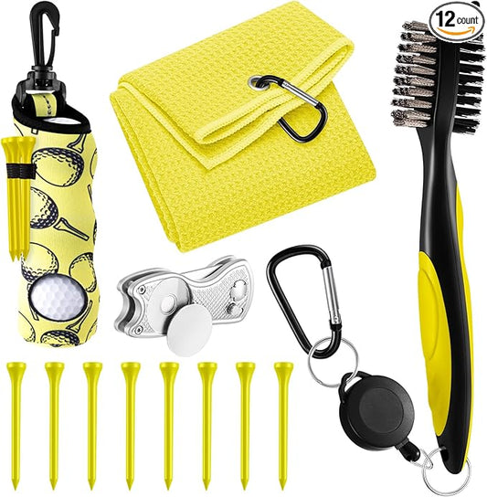 Liliful 12 Pcs Golf Accessories Kit, Include Golf Ball Bag with Hook Towel Tees Magnetic Ball Marker Divot Tool Cleaner Brush for Women Man Gifts