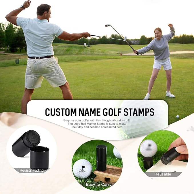Golf Ball Stamp Personalized Marker - Premium Metal Custom Golf Ball Stamp - Quick-Dry Ink Monogram Identifier - Unique Golfing Accessories Gifts for Men Dad (Black + Black Ink + Iron Box)