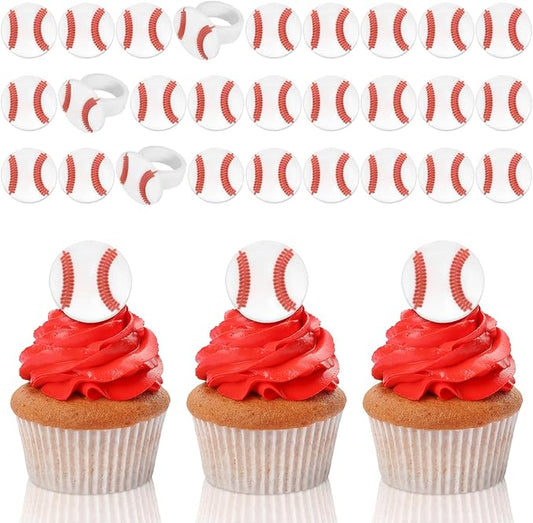 Honeydak 48 Pcs Baseball Cupcake Rings Toppers Decoration Sport Ball Theme Cupcake Picks Baseball Party Decoration Sport Cupcake Toppers Rings for Birthday Party Supplies