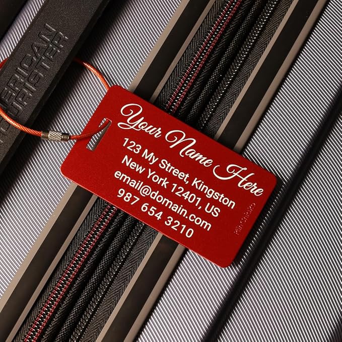 Personalized Luggage Tags for Suitcases 4 Pack – Custom Metal Name Tag for Travel, Golf Bag, and Baggage – Durable Aluminum Luggage Name Tags (Black, Horizontal)