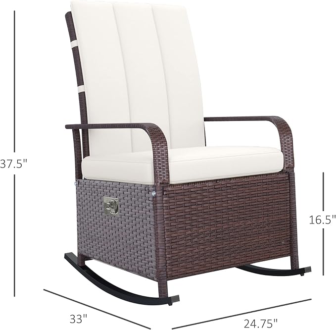 Outsunny Wicker Outdoor Rocking Chair, Patio Recliner - Image 3