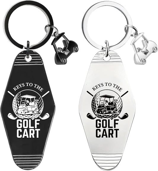 2pcs Golf Cart Keychain for Golfer, Retro Metal Car Accessories, Funny Golf Birthday Gifts Key Ring for Men Father Husband