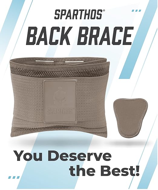 Sparthos Back Support Belt - Immediate Relief from Lower Back Pain, Sciatica, Herniated Disc - Breathable Brace With Lumbar Pad - For Men & Women - Fits 31–38″ Waist (Beige-Small, Check Sizing)