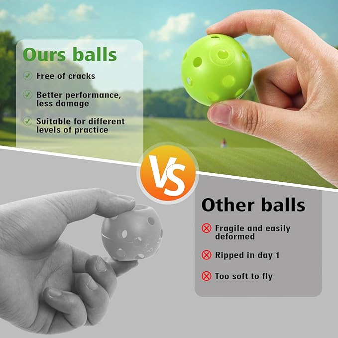 26 Pack Practice Golf Balls, 41mm Hollow Airflow Plastic Golf Balls with Golf Tees, for Indoor Outdoor Driving Range Backyard Swing Practice