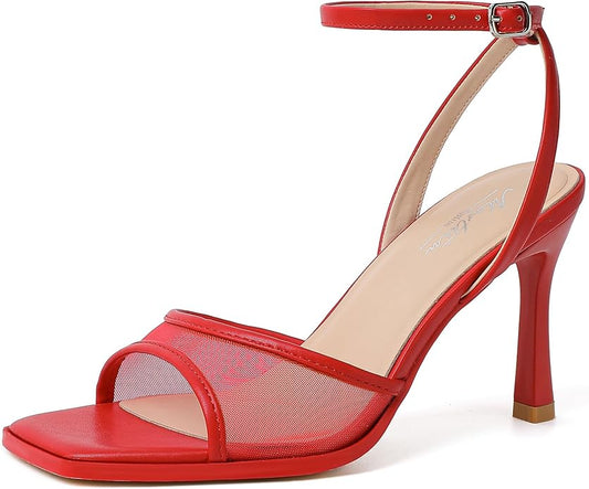 Mostrin Strappy Heels for Women Square Open Toe Lace Up Heeled Sandals Ankle Strap Sexy Stiletto High Heels for Party, Prom, Dating, Wedding