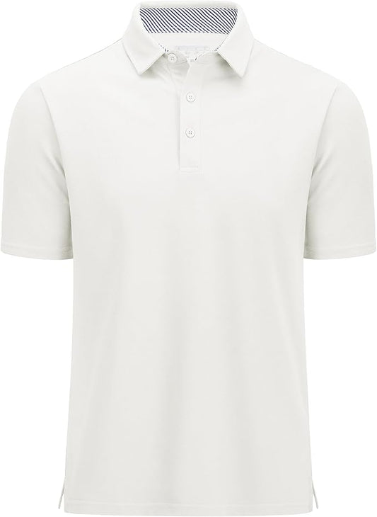 MAGCOMSEN Men's Polo Shirts Short Sleeve Cotton Pique 3 Button Classic Fit Casual T-Shirt Performance Golf Shirts