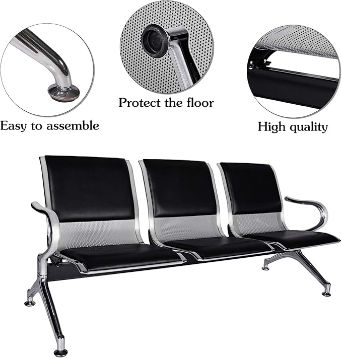 Kinfant Waiting Room Chair Bench - Guest Reception Chairs for Airport Hospital Bank Salon Barber Hall Room Conference (2+3-seat, Black-Mesh+PU)