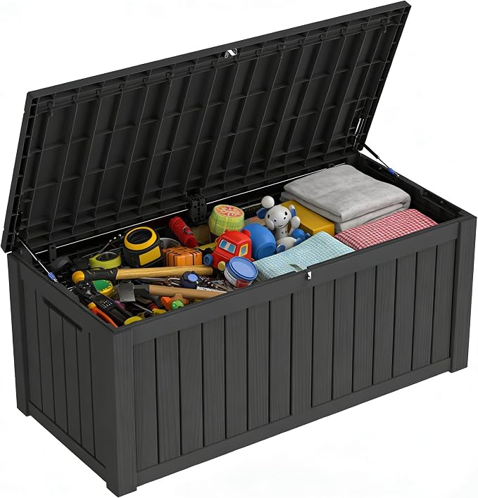 150 Gallon Outdoor Storage Box Resin Deck Box All Weather Waterproof Large - Image 8