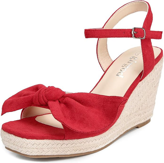 girgod Espadrilles Wedge Sandals for Women Bow Platform Wedges Heels Open Toe Ankle Strap Summer Wedding Wedges
