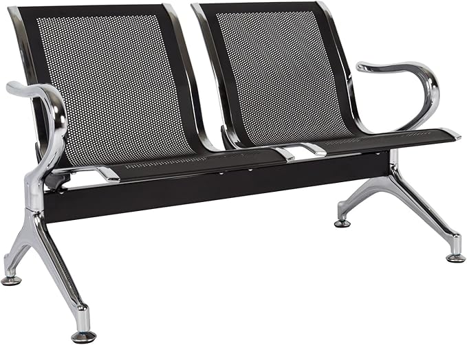 Kinfant Waiting Room Chair Bench - Guest Reception Chairs for Airport Hospital Bank Salon Barber Hall Room Conference (2-seat, Black-Mesh)